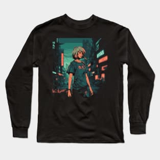 Cyberpunk Anime Aesthetic in Tokyo Japan Long Sleeve T-Shirt